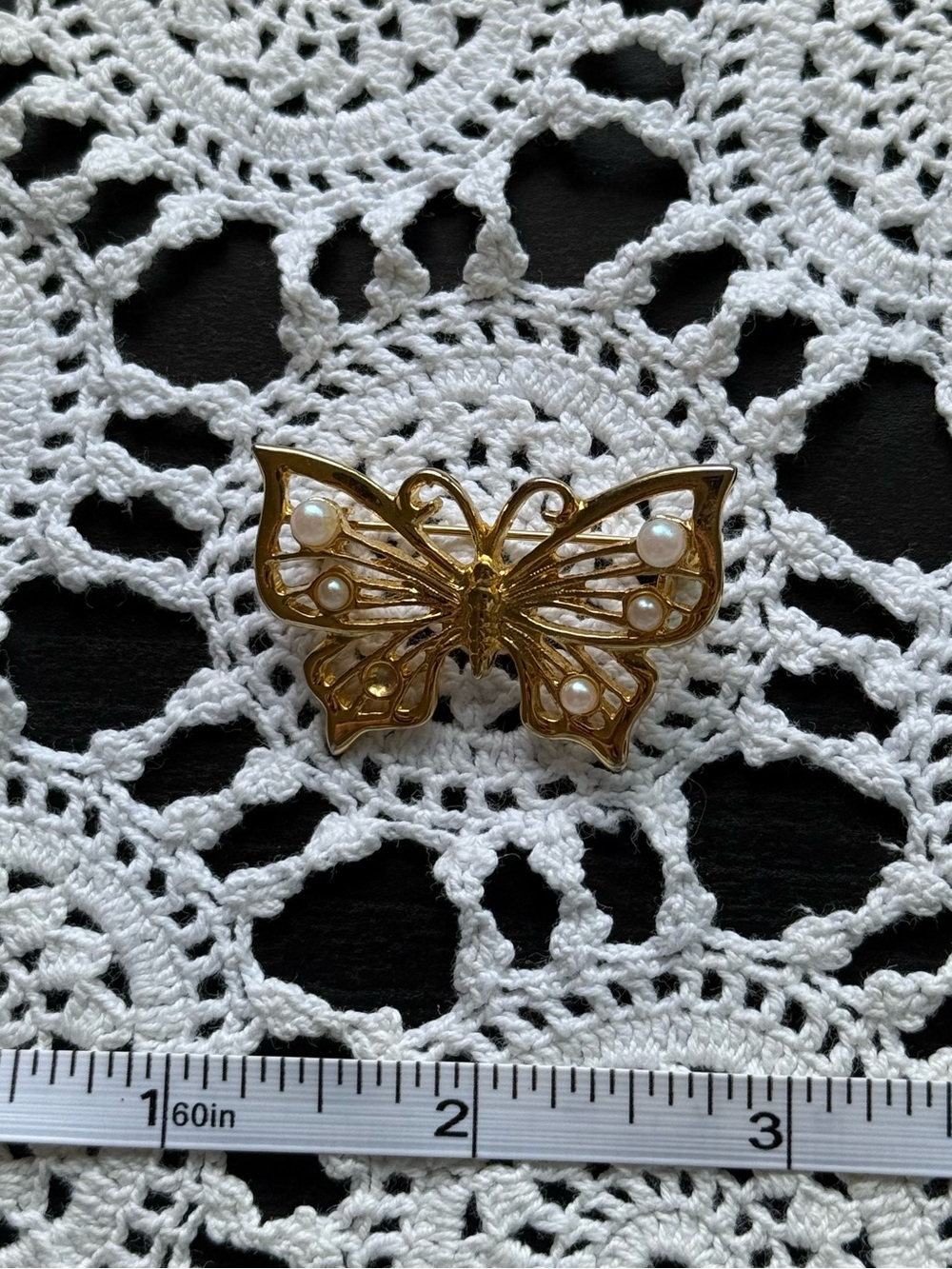Gold Butterfly Brooch with Pearl Accents - Women Jewelry